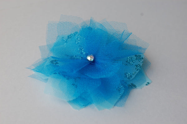Sly blue with glitter flower hair clip/brooch