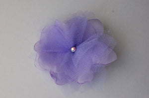 Purple flower hair clip/brooch with Silky Chiffon & tulle