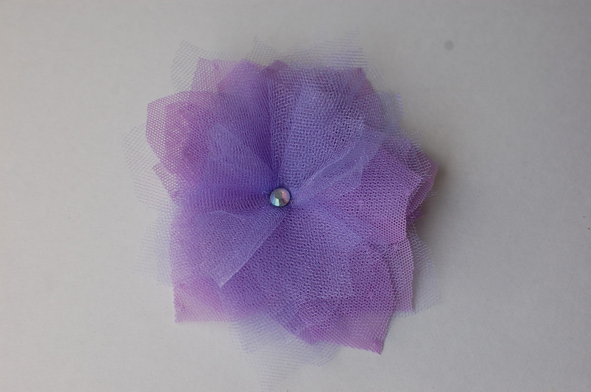 Purple flower hair clip/brooch with purple dot fabric