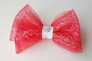 handmade Red tulle ribbon hair clip/brooch