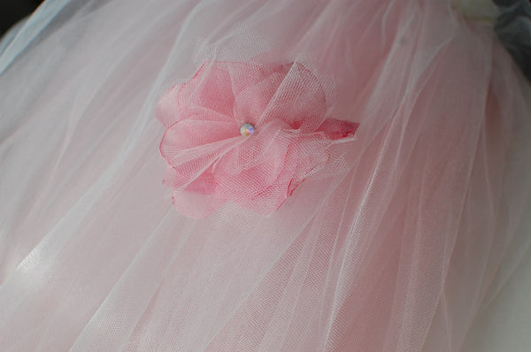 Pink flower hair clip/brooch with silky chiffon & tulle