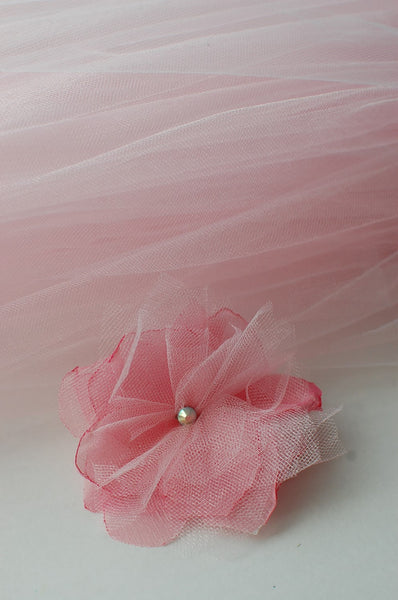 Pink flower hair clip/brooch with silky chiffon & tulle