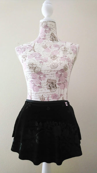 【Gorgeous Roses in Black】Velvet pull-on skirt