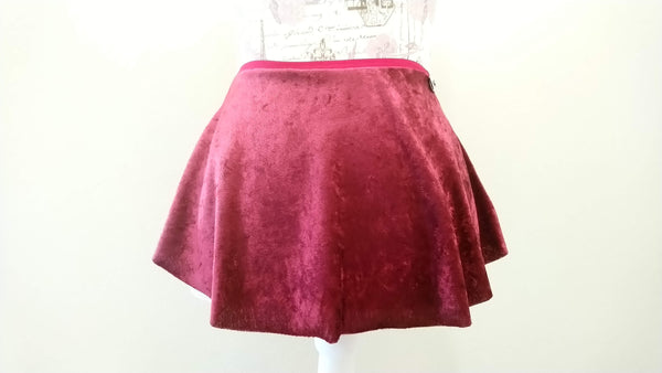 Crushed Burgundy Velvet pull-on skirt