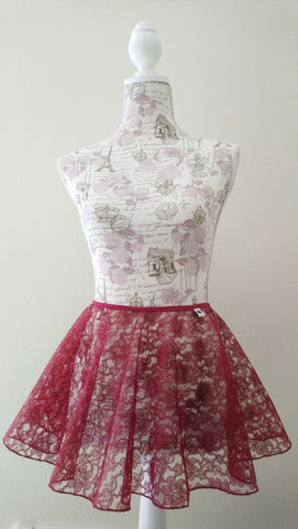 Burgundy lace flowy pull-on skirt