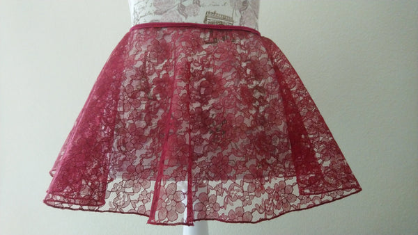 Burgundy lace flowy pull-on skirt