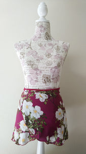 Flowers in Burgundy spandex wrap skirt for kids