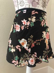 Flowers in black wrap skirt